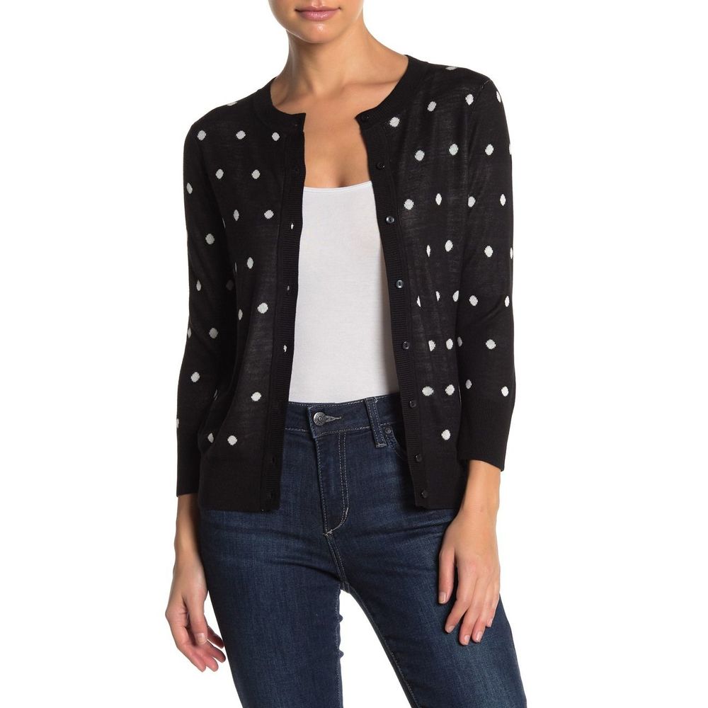 NWT Halogen Polka Dot Crew Neck Cardigan Sweater
